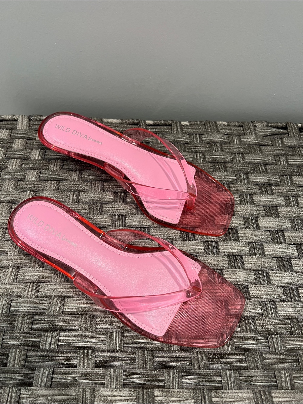 Wild Diva Transparent Pink Square-Toe Slide Sandals